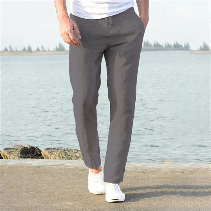 Herren Baumwoll-Leinen Hose mit gerader Passform in Grau