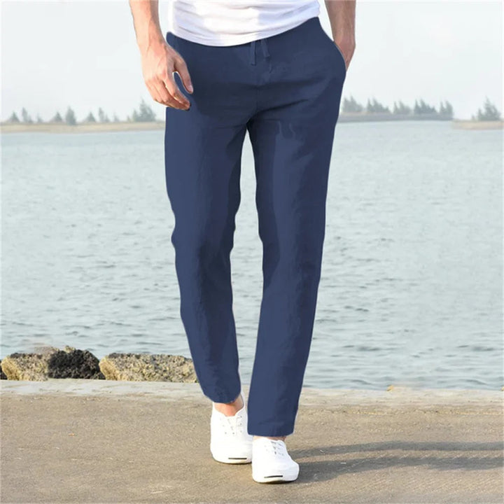 Herren Baumwoll-Leinen Hose mit gerader Passform in Marineblau