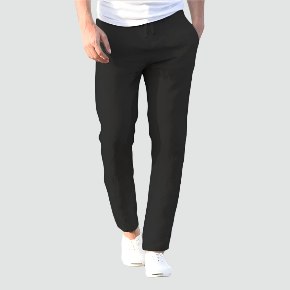 Herren Baumwoll-Leinen Hose mit gerader Passform in Schwarz