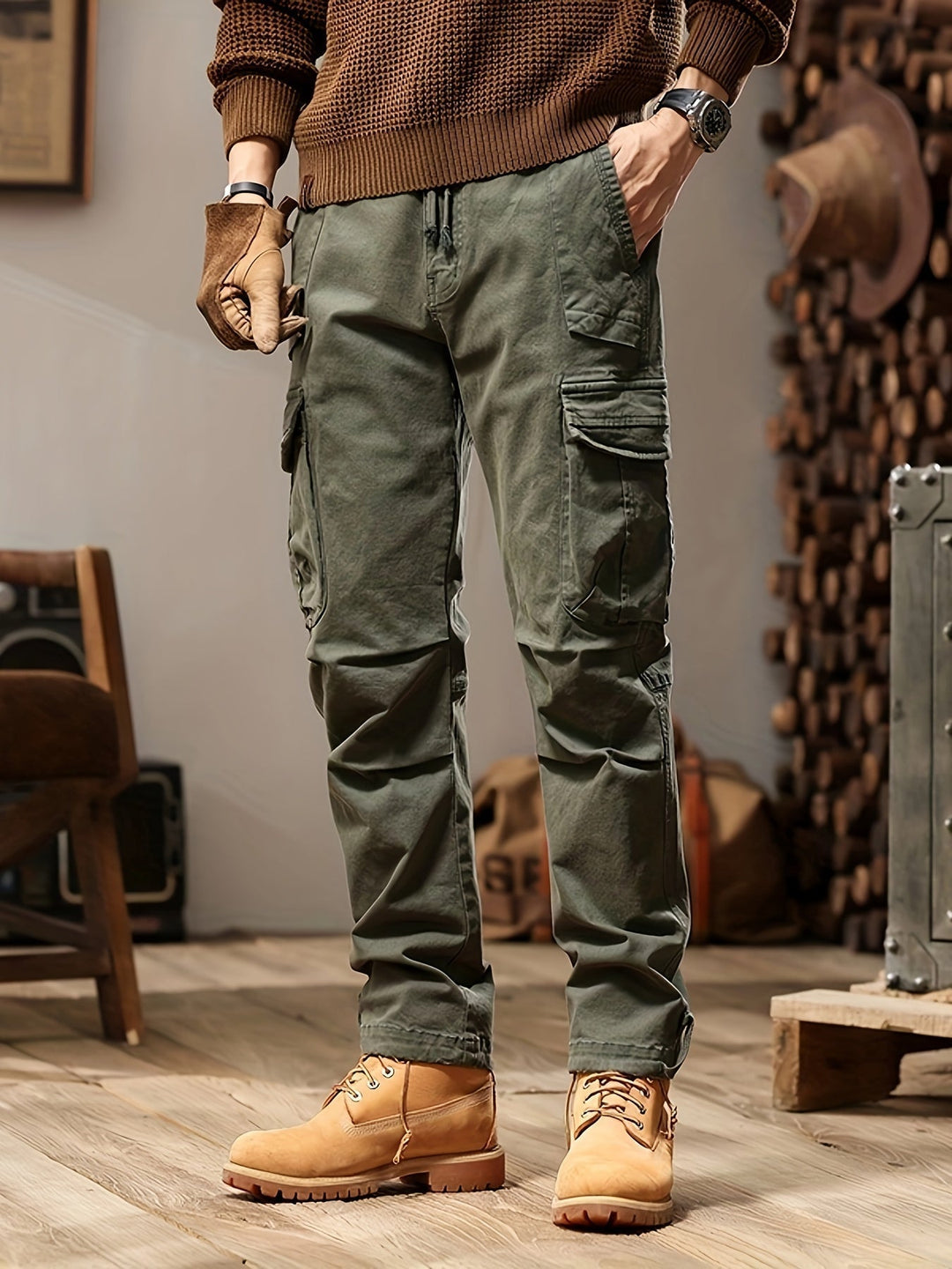 Herren Cargo Hose für lässigen Alltags-Stil in Olivegrün
