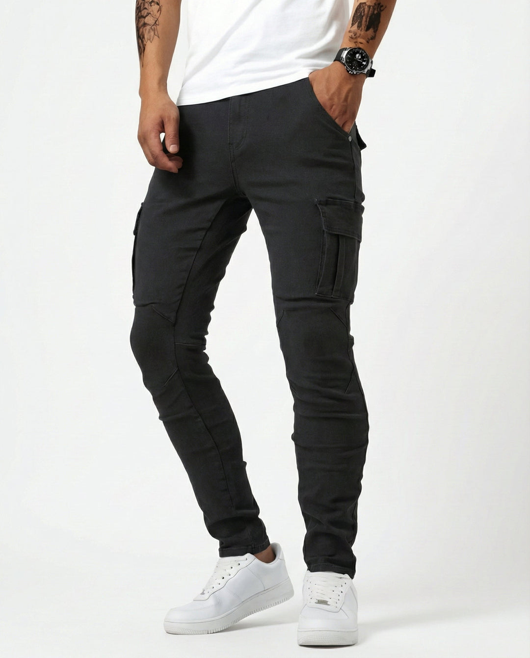 Herren Cargo-Hose mit Stretch für den Alltag in Schwarz