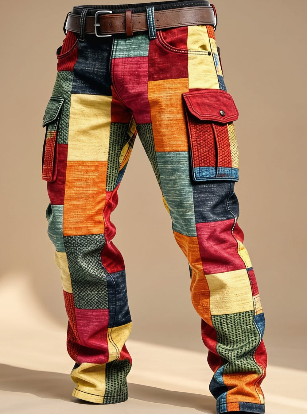 Herren Cordhose im Cargo-Stil mit Patchwork in Mehrfarbig 2