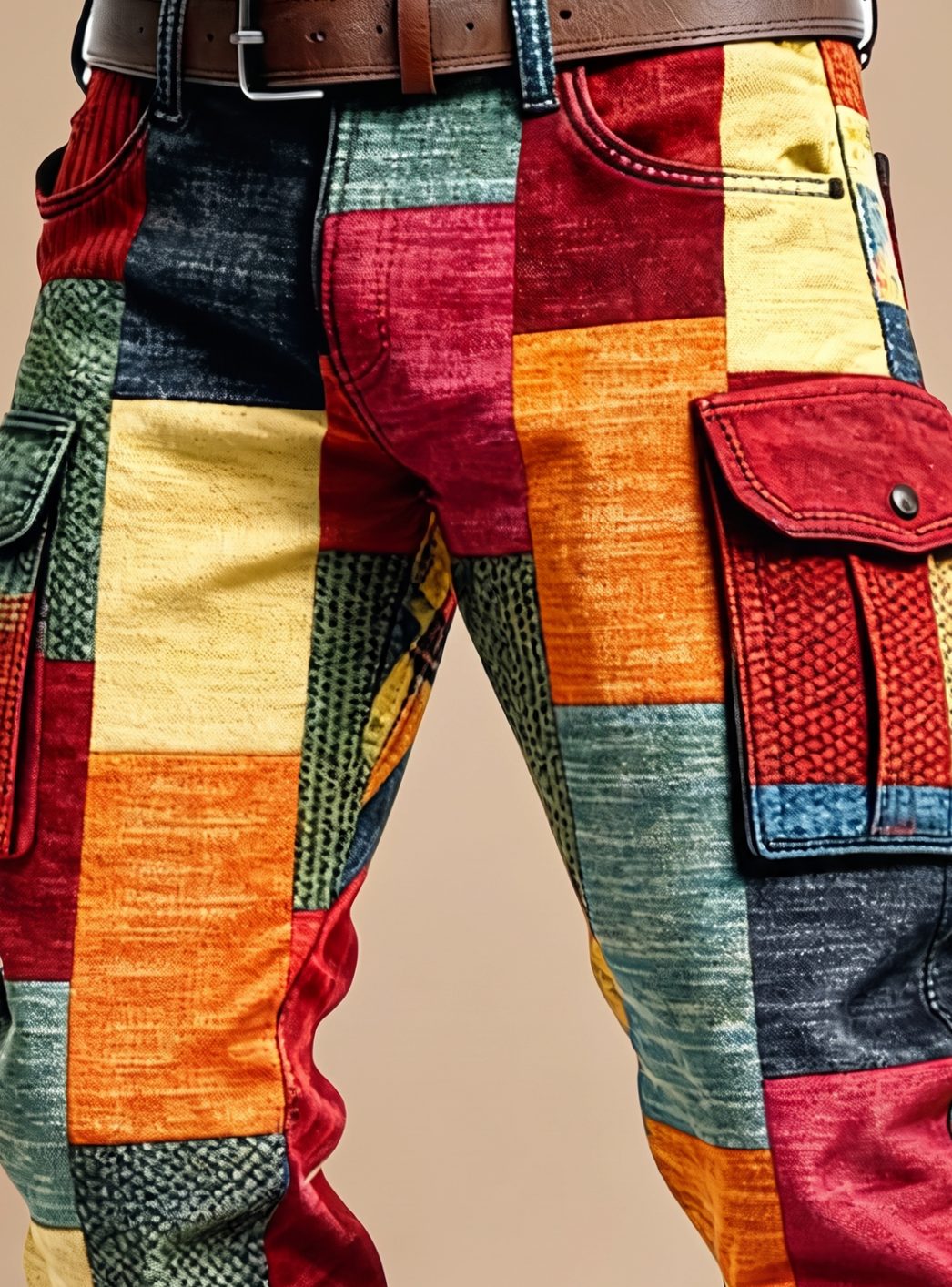 Herren Cordhose im Cargo-Stil mit Patchwork in Mehrfarbig 3