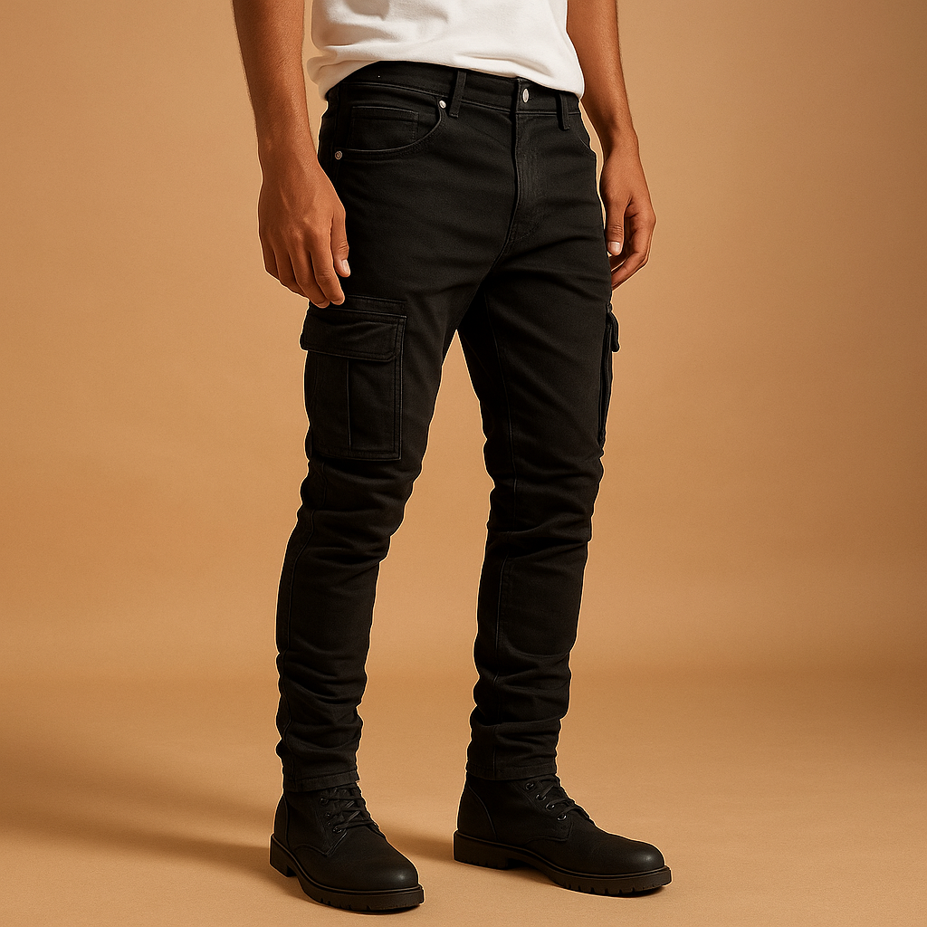 Herren Cordhose Slim mit Cargo-Taschen in Schwarz