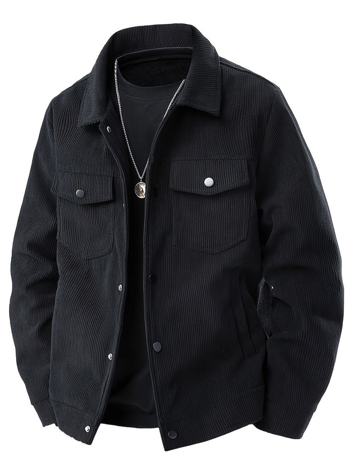 Herren Cordjacke mit strukturiertem Schnitt in Schwarz