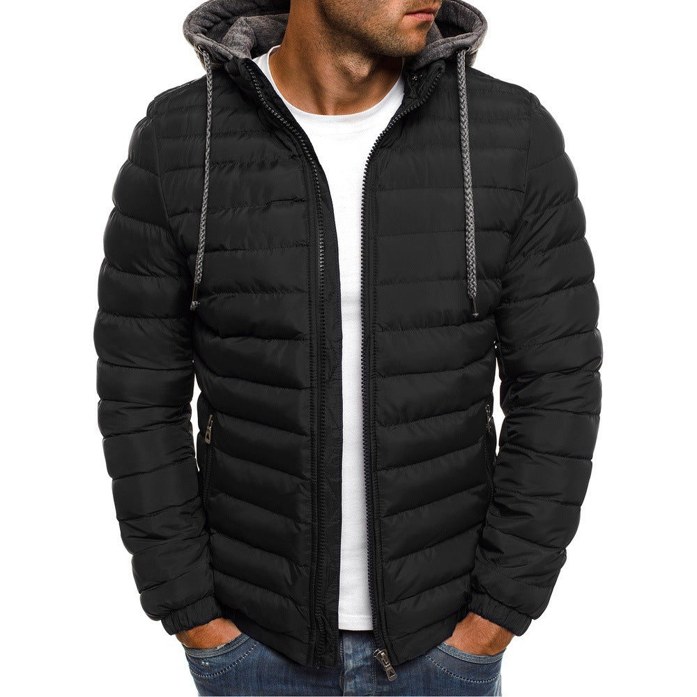 Herren Daunenjacke mit Kapuze für Herbst in Schwarz
