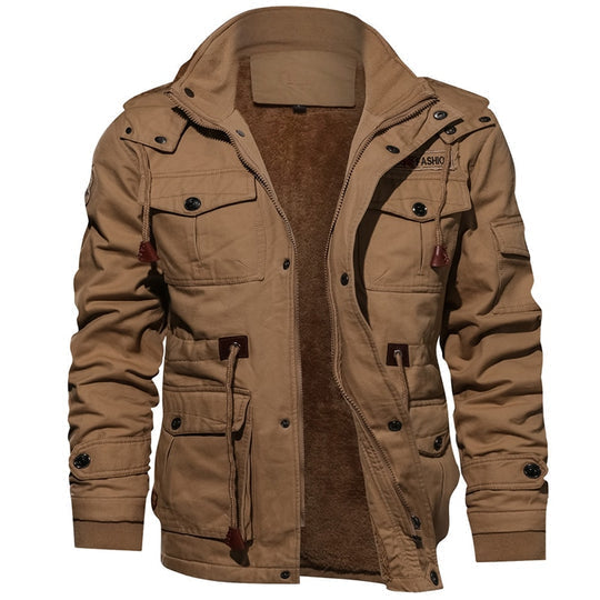 Herren Eleganter Herbstmantel mit Leder in Khaki