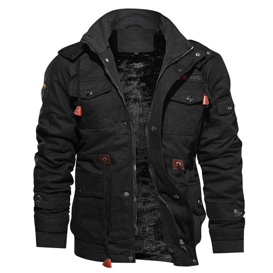 Herren Eleganter Herbstmantel mit Leder in Schwarz