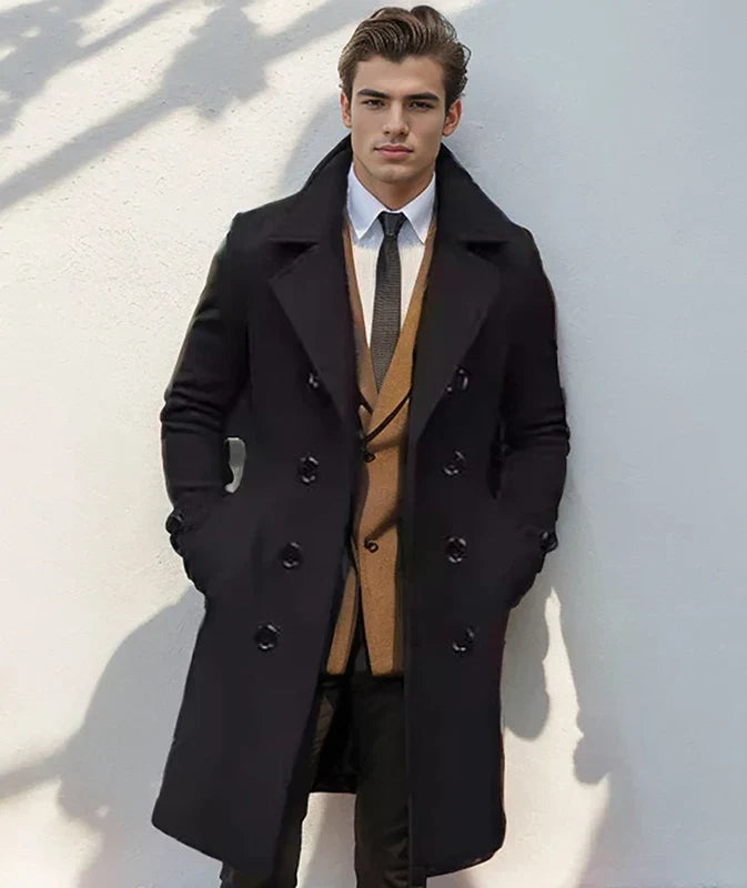 Herren Eleganter Wollmantel im Trench-Stil