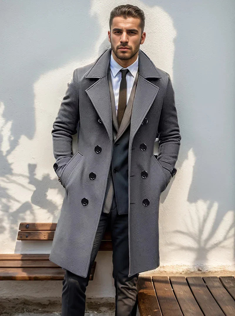 Herren Eleganter Wollmantel im Trench-Stil in Grau