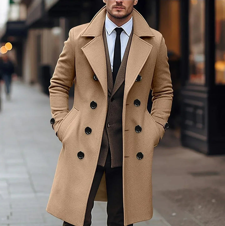 Herren Eleganter Wollmantel im Trench-Stil in Khaki