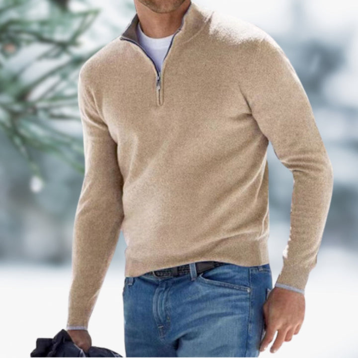 Herren Feinstrick Pullover mit Reißverschluss in Aprikose