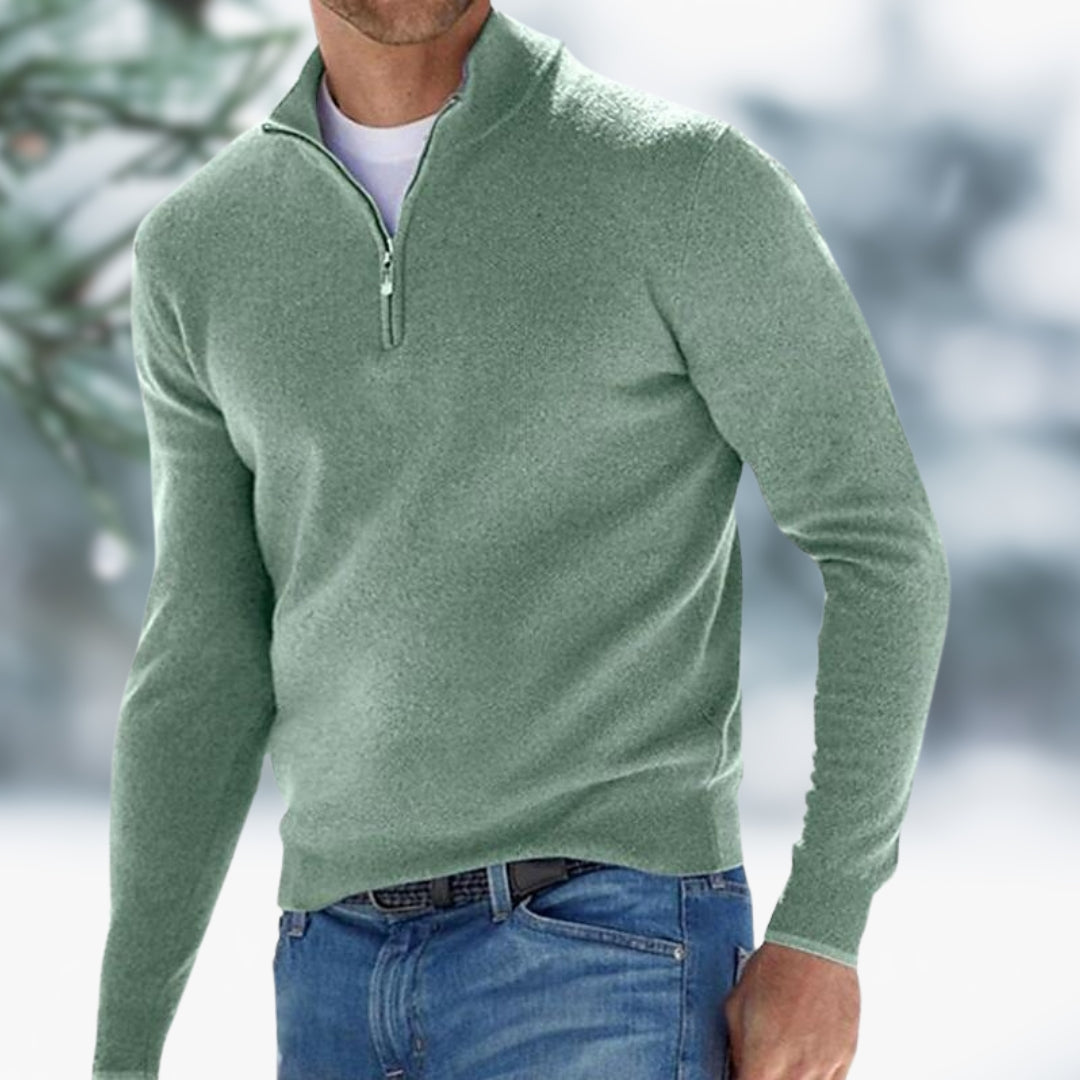 Herren Feinstrick Pullover mit Reißverschluss in Grün