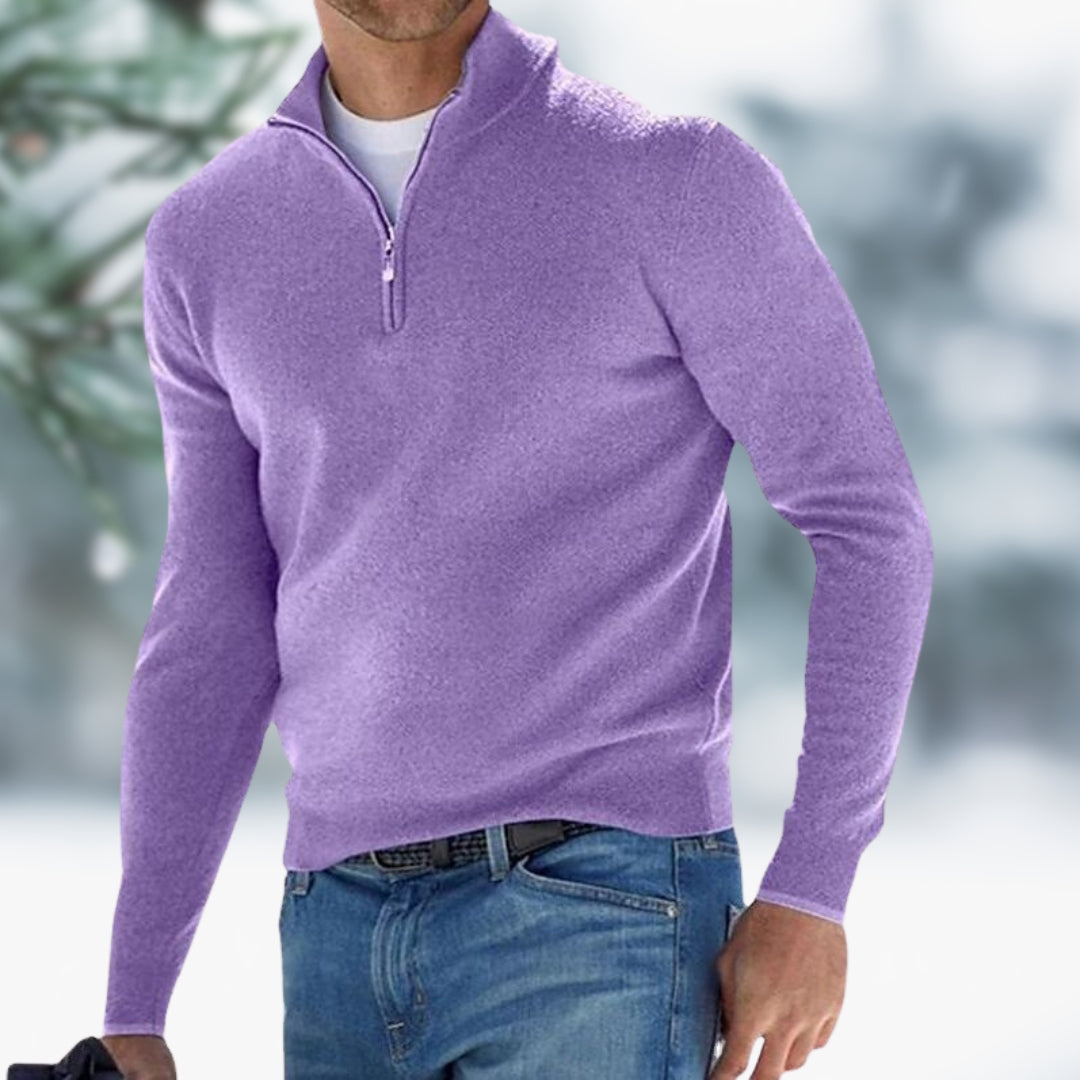Herren Feinstrick Pullover mit Reißverschluss in Hellviolett