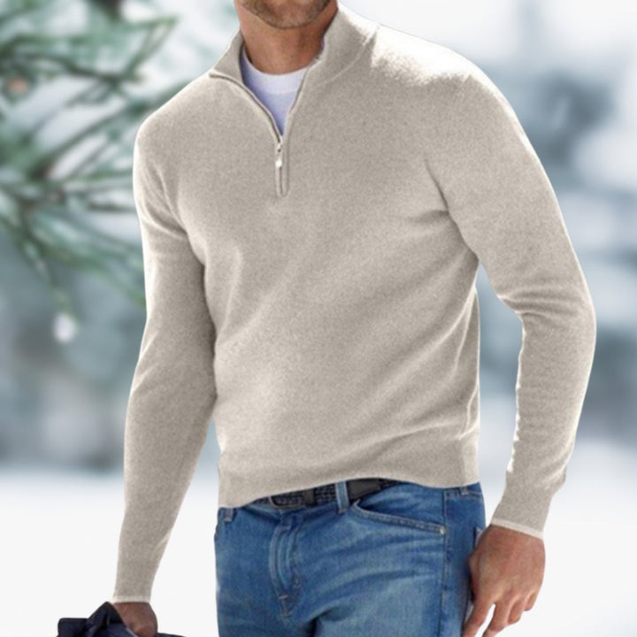 Herren Feinstrick Pullover mit Reißverschluss in Khaki
