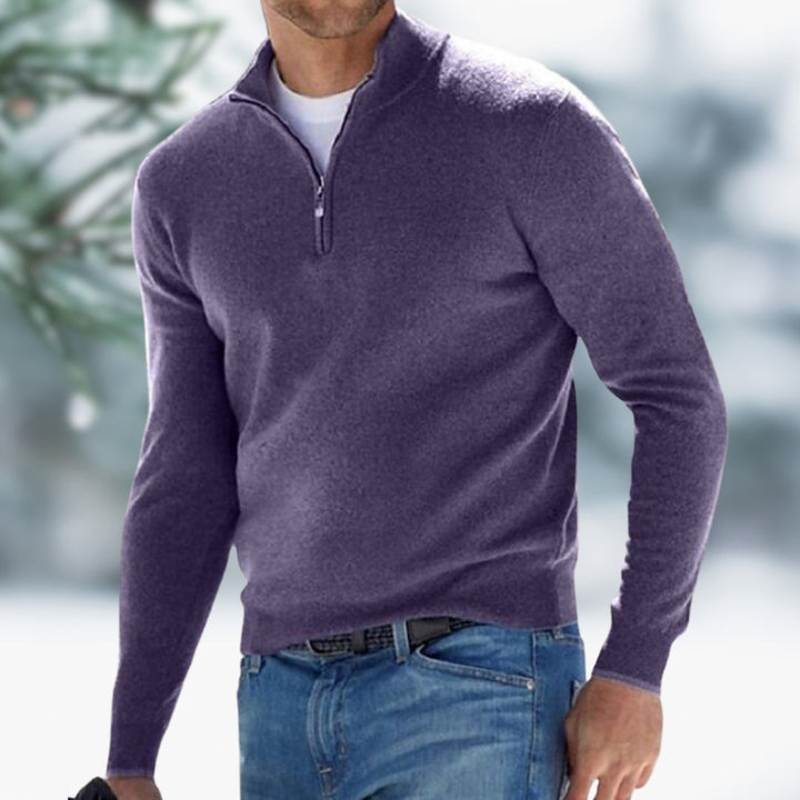 Herren Feinstrick Pullover mit Reißverschluss in Lila