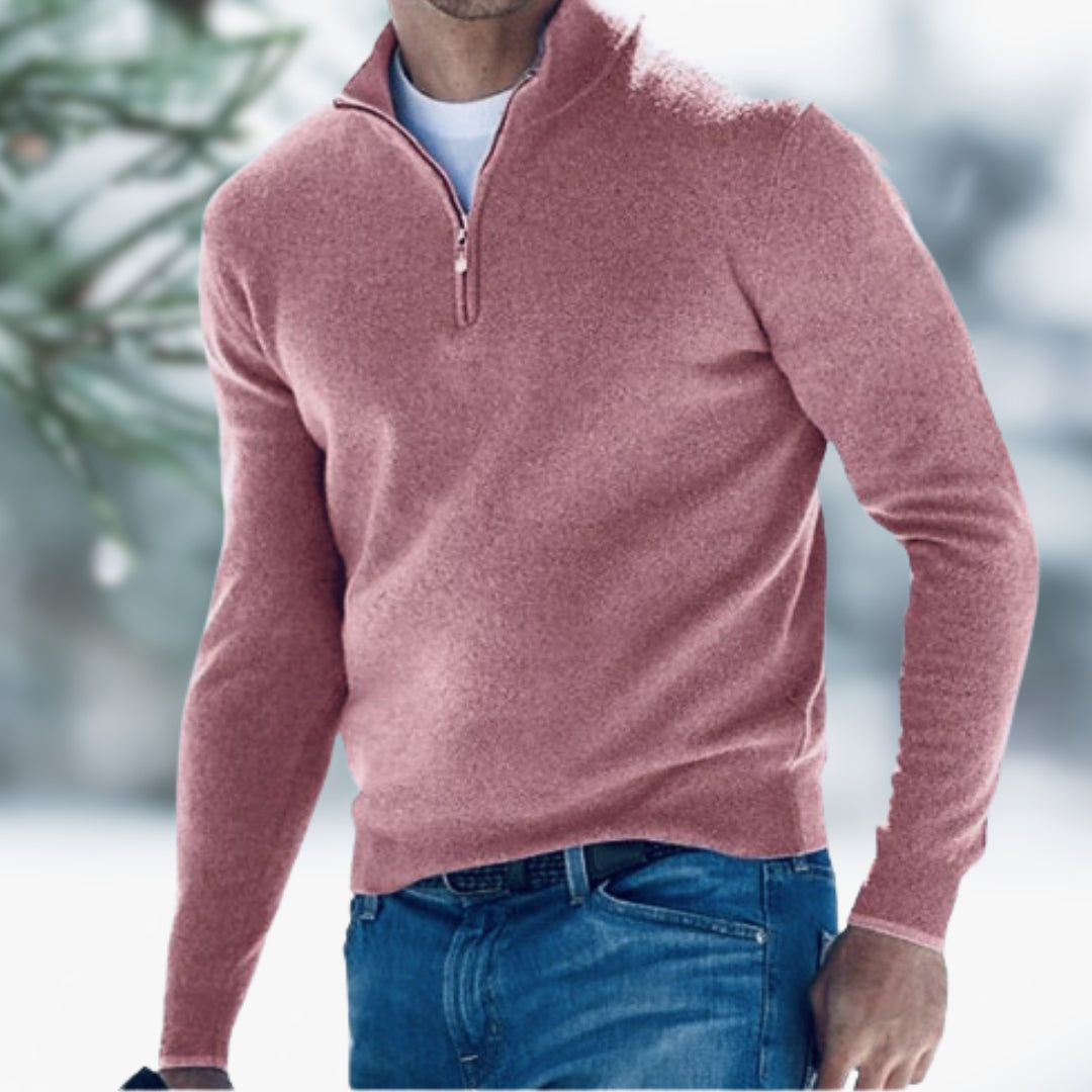 Herren Feinstrick Pullover mit Reißverschluss in Rosa
