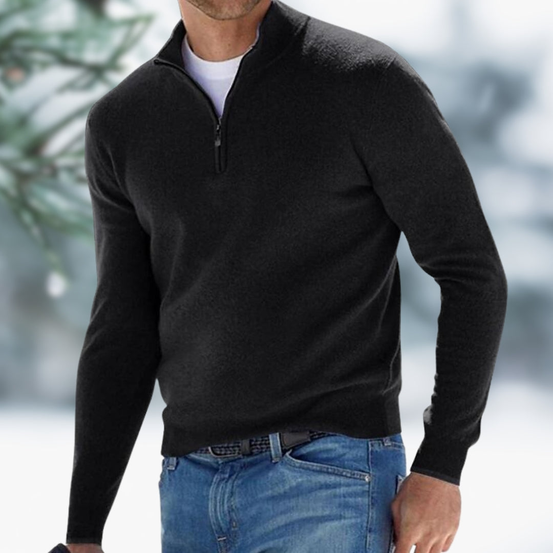 Herren Feinstrick Pullover mit Reißverschluss in Schwarz