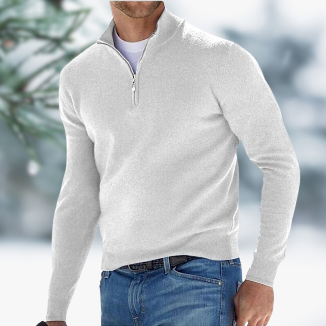 Herren Feinstrick Pullover mit Reißverschluss in Weiß