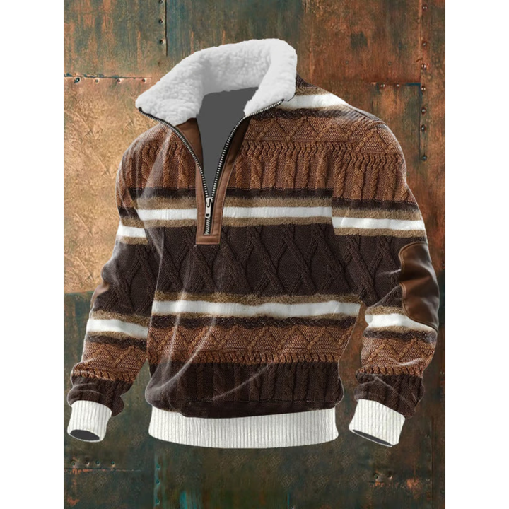 Herren Fleece-Pullover für eleganten Alltag in Braun/Weiß