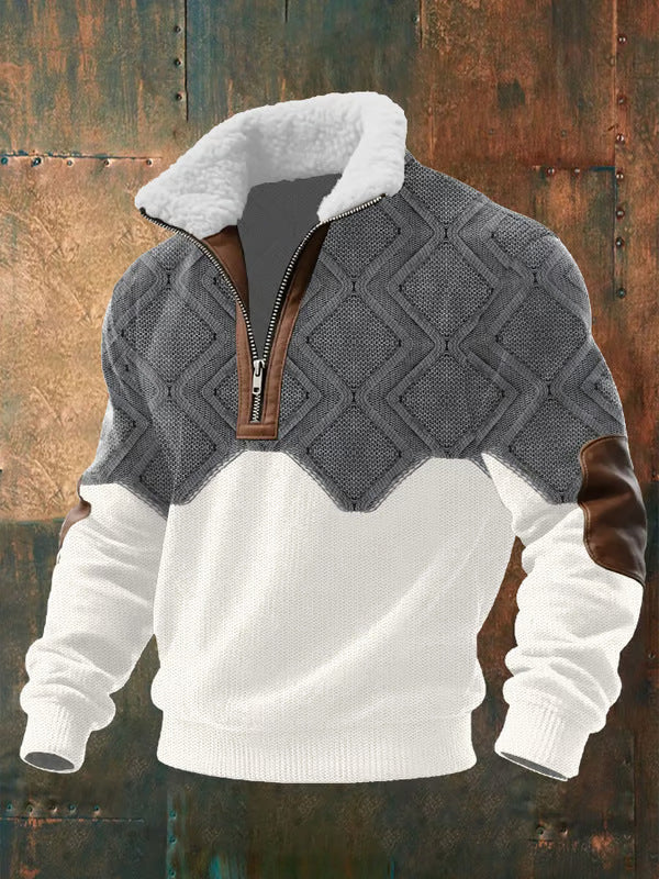 Herren Fleece-Pullover für eleganten Alltag in Grau/Weiß