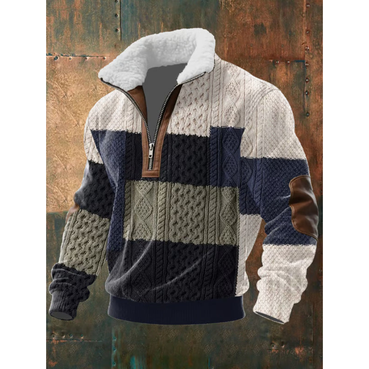 Herren Fleece-Pullover für eleganten Alltag in Schwarz/Blau