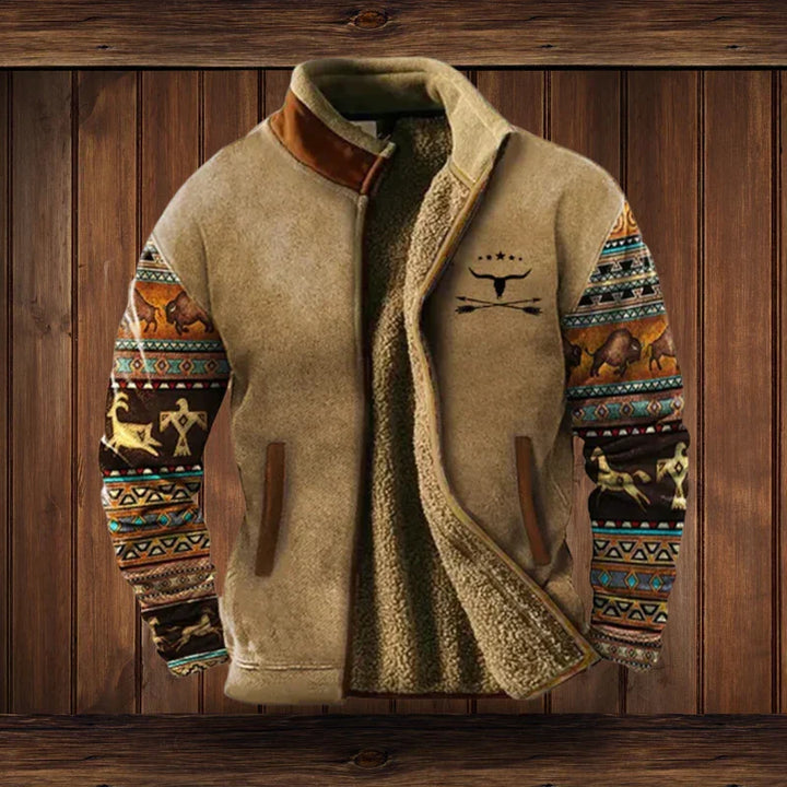 Herren Fleeceweste Urban Blockdesign für Outdoor in Braun mit Aufdruck