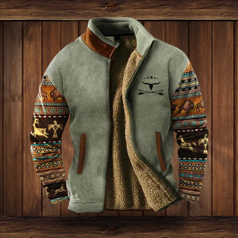Herren Fleeceweste Urban Blockdesign für Outdoor in Grau mit Aufdruck