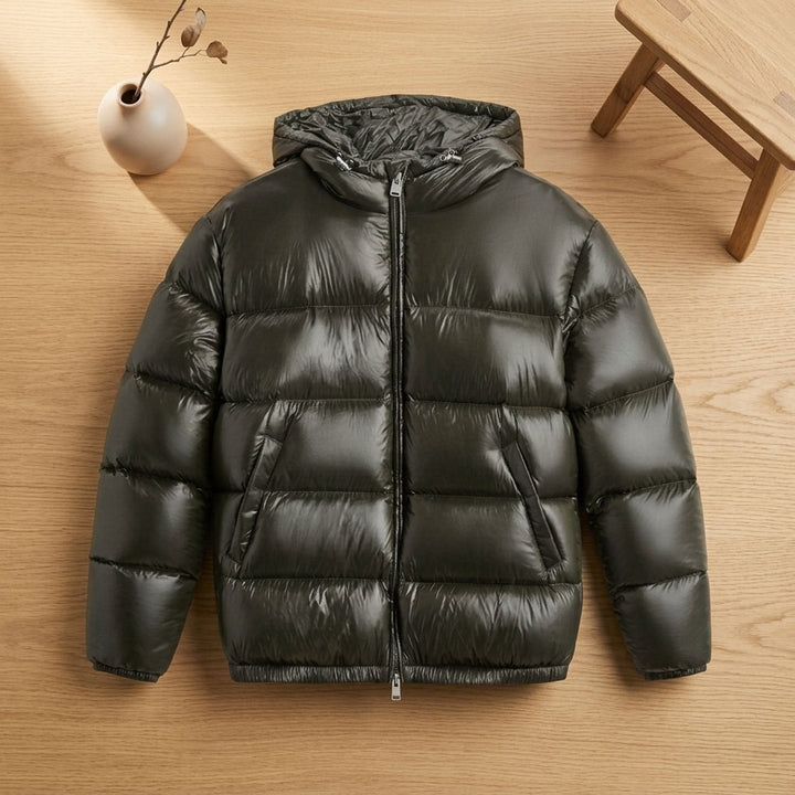 Herren Gesteppte Daunenjacke für Winter und Outdoor in Olivgrün