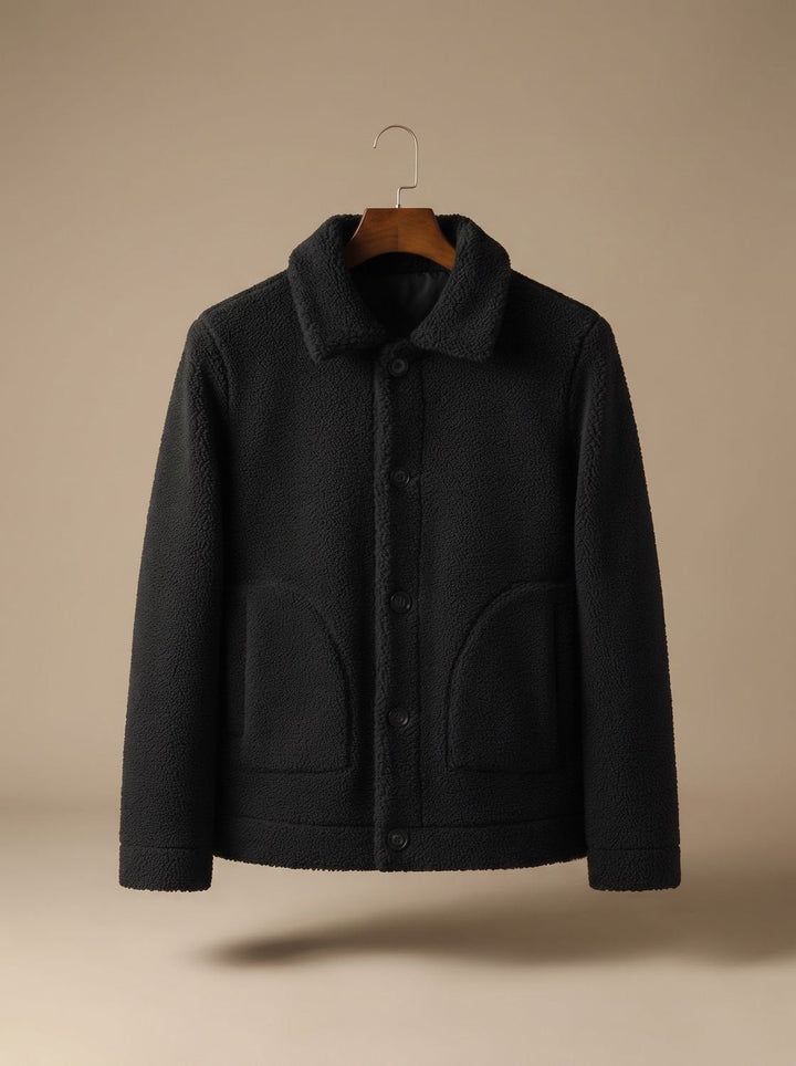 Herren Jacke aus Sherpa-Fleece zum Schichten in Schwarz