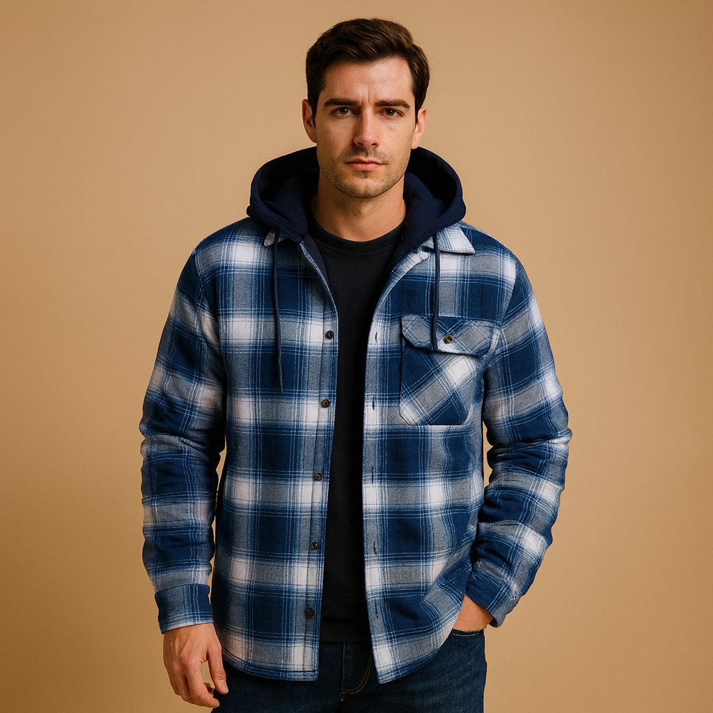 Herren Jacke im Printdesign mit Kapuze in Blau