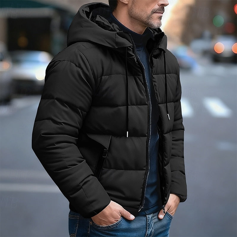 Herren Jacke mit Kapuze und Steppung in Schwarz