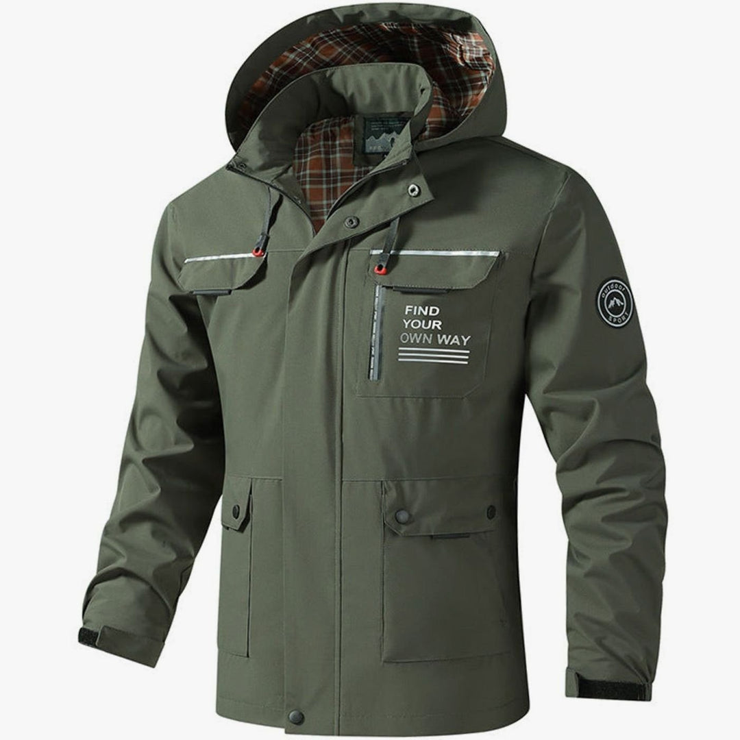Herren Jacke mit Kapuze Wasserdicht in Olijfgroen