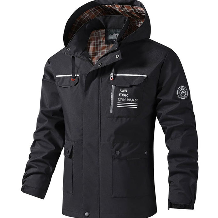 Herren Jacke mit Kapuze Wasserdicht in Schwarz