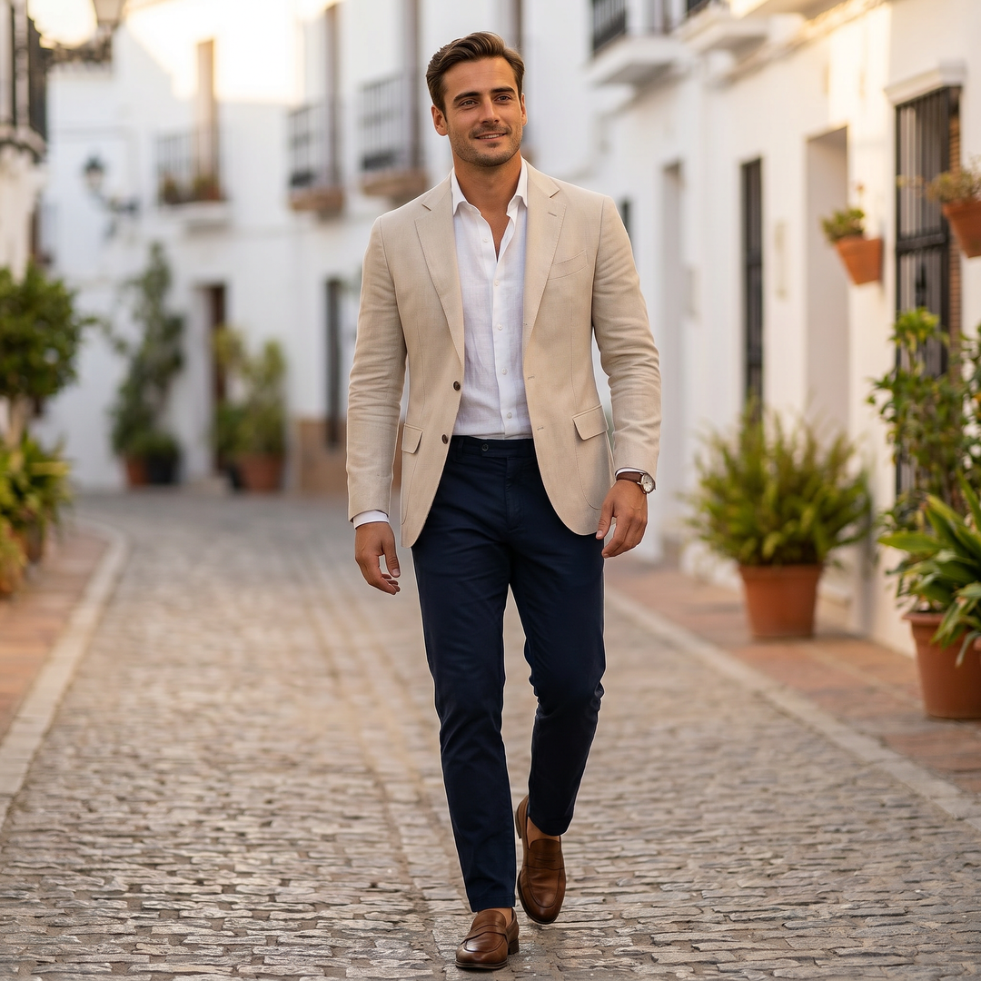 Herren Jacke mit Tailiertem Schnitt im Smart-Casual-Stil in Beige 1