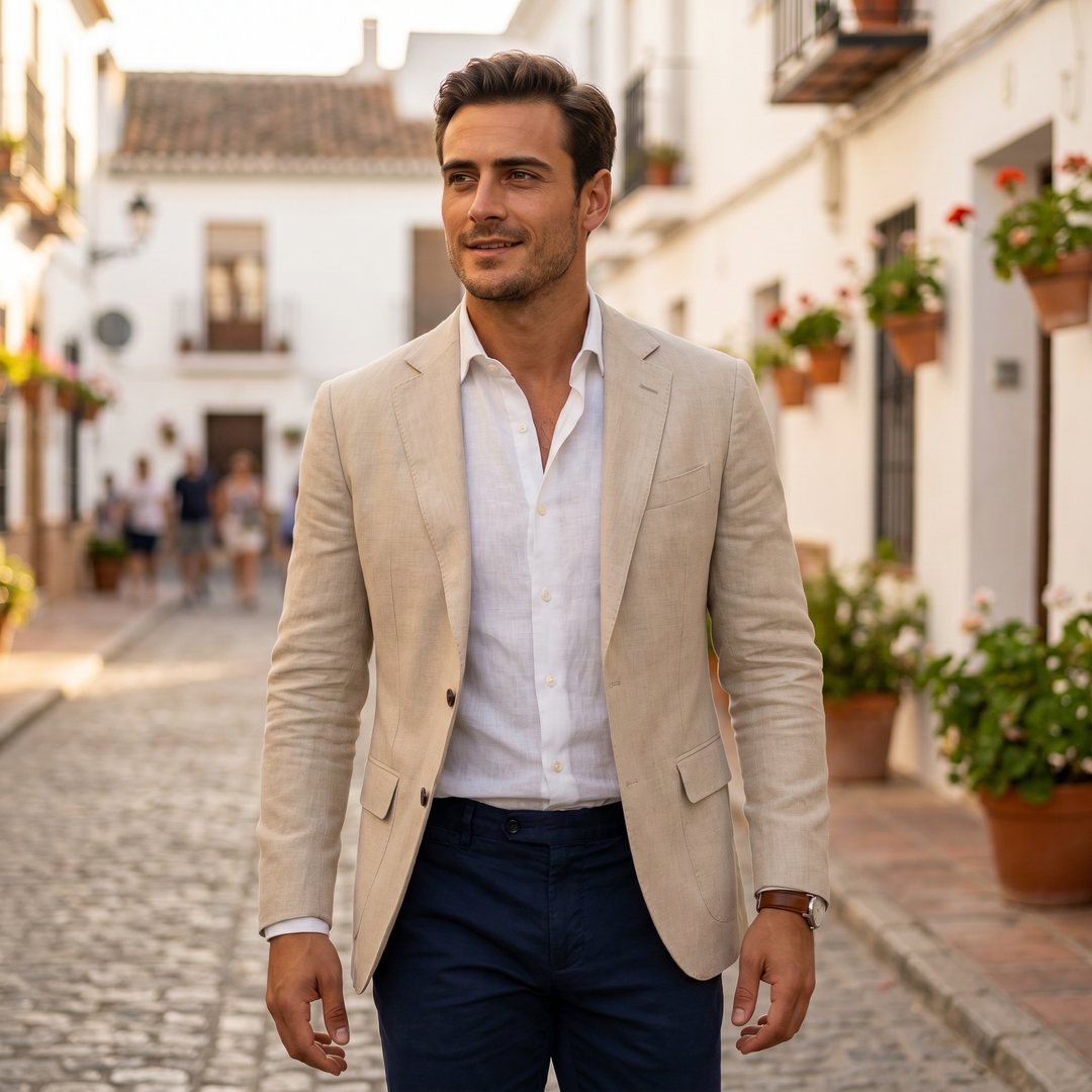 Herren Jacke mit Tailiertem Schnitt im Smart-Casual-Stil in Beige 2
