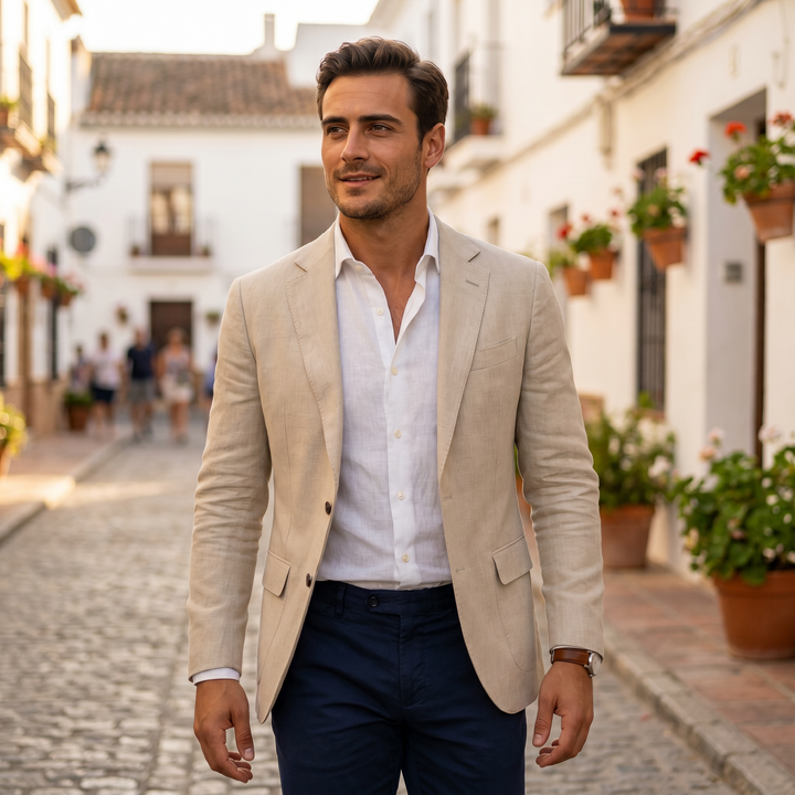 Herren Jacke mit Tailiertem Schnitt im Smart-Casual-Stil in Beige 2