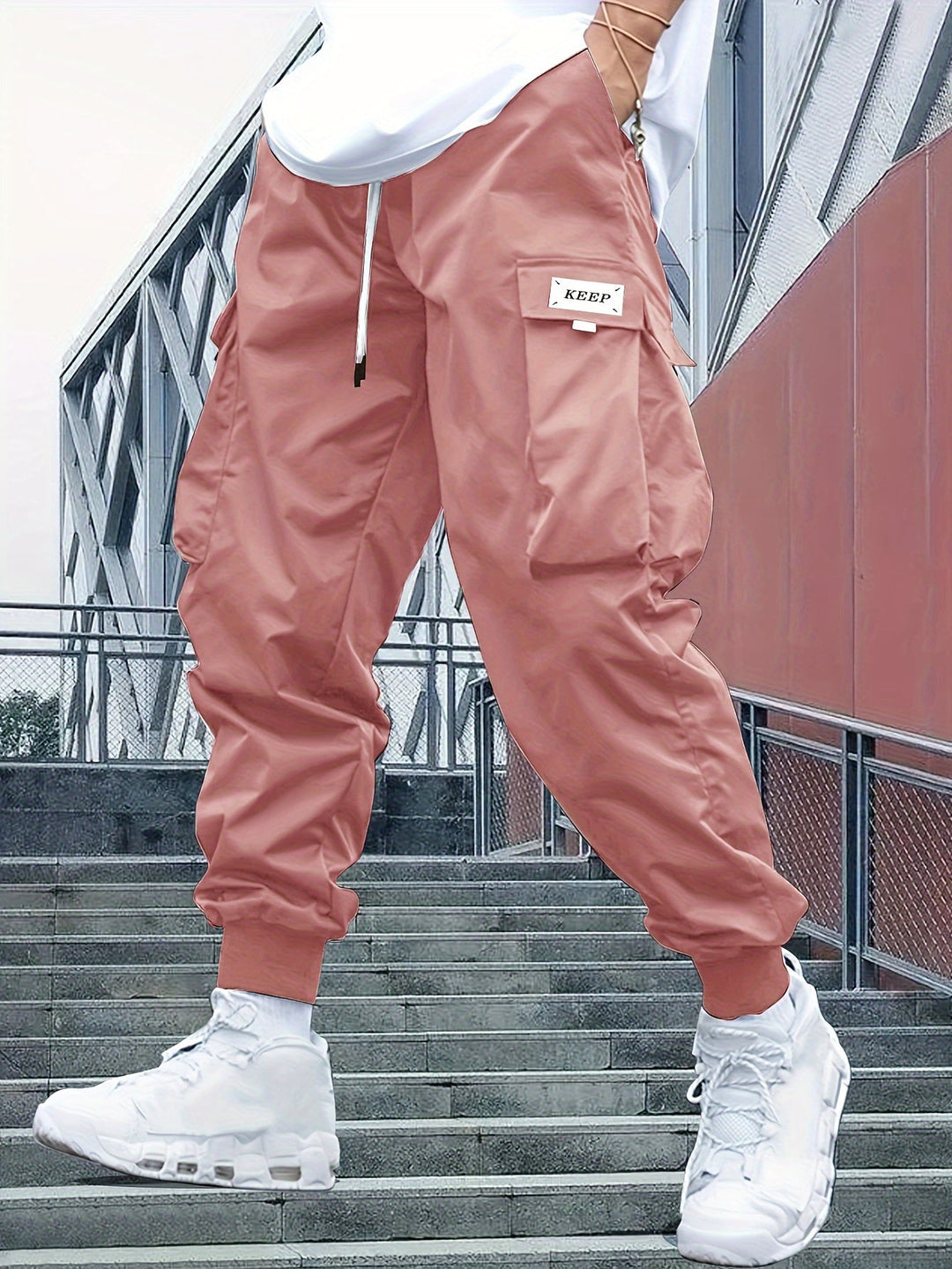 Herren Jogginghose im Cargo-Stil mit Komfort in Rosa