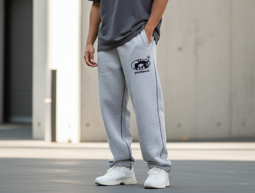 Herren Jogginghose Y2K Streetwear mit Retro-Druck in Grau
