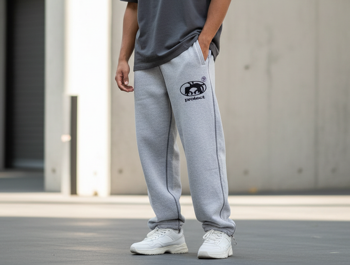 Herren Jogginghose Y2K Streetwear mit Retro-Druck in Grau