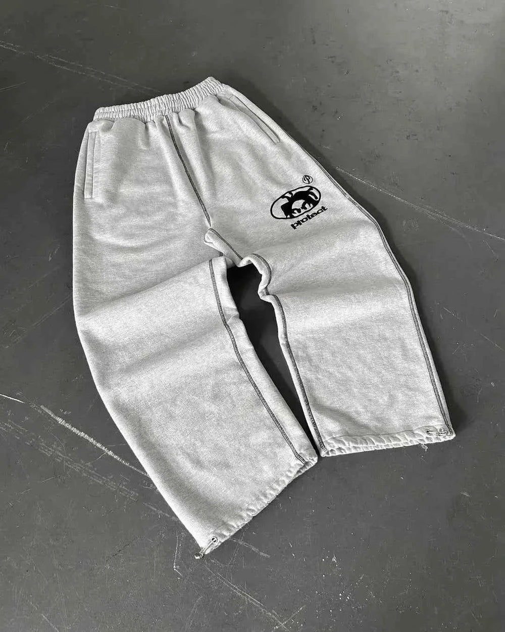 Herren Jogginghose Y2K Streetwear mit Retro-Druck in Hellgrau