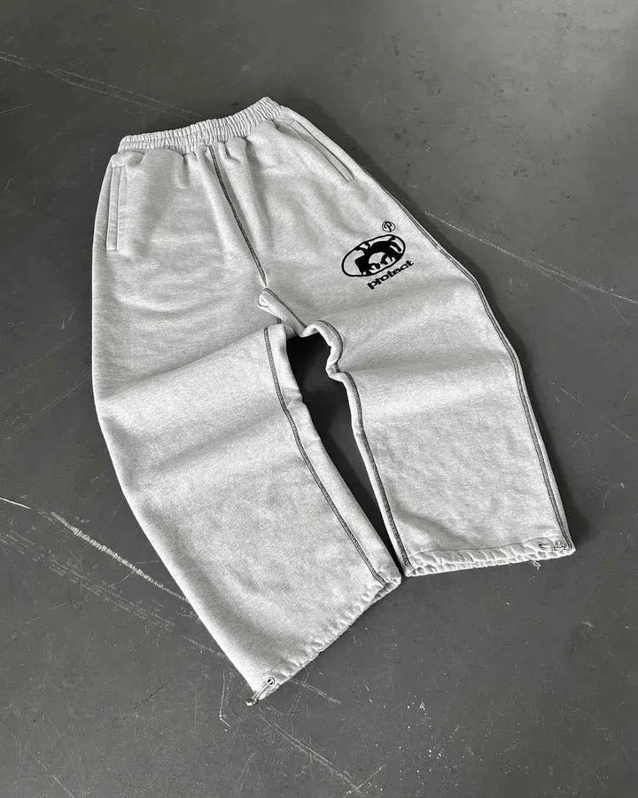 Herren Jogginghose Y2K Streetwear mit Retro-Druck in Hellgrau