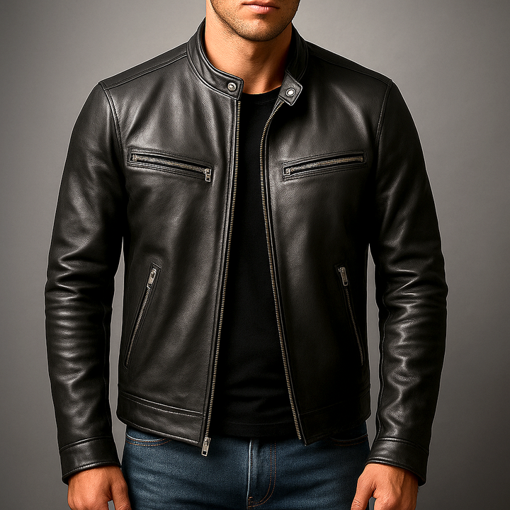 Herren Klassische Lederjacke im Bikerstil (6)