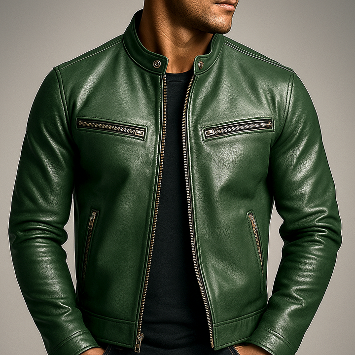 Herren Klassische Lederjacke im Bikerstil (7)