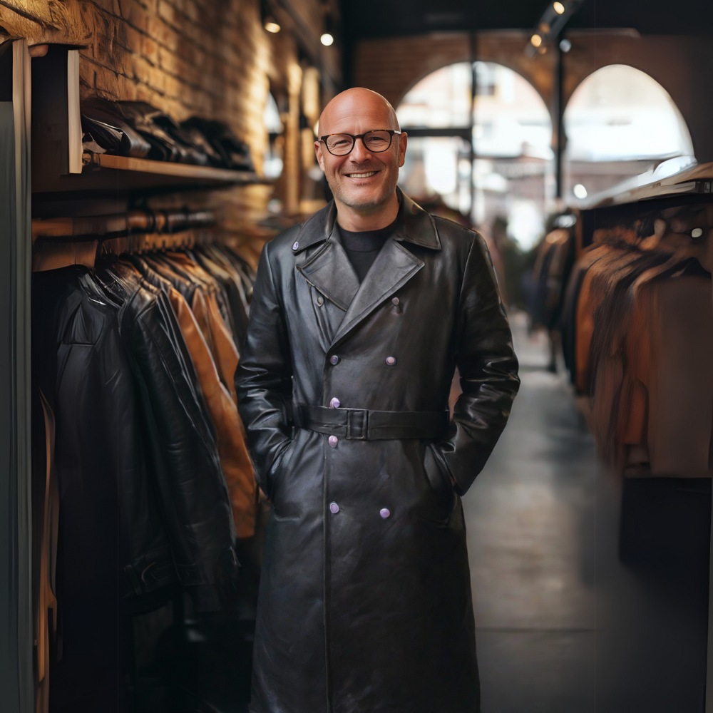 Herren Klassischer Ledermantel im Trench-Stil