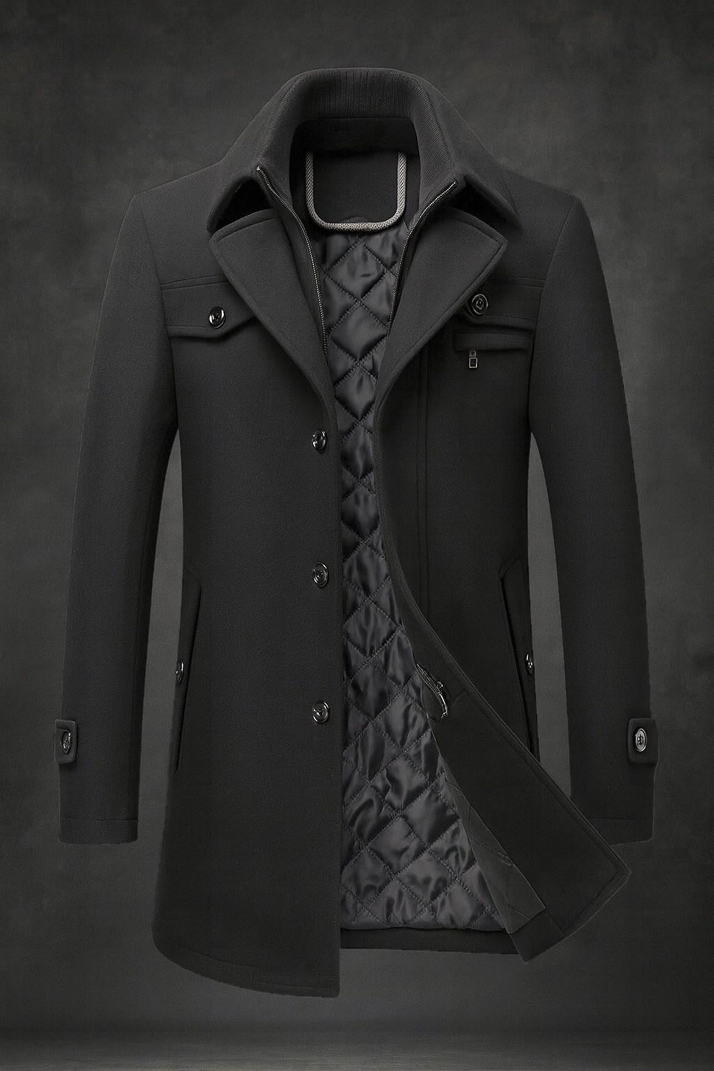 Herren Klassischer Wollmantel für den Herbst in Schwarz