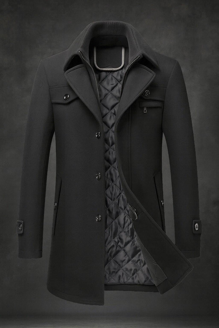 Herren Klassischer Wollmantel für den Herbst in Schwarz