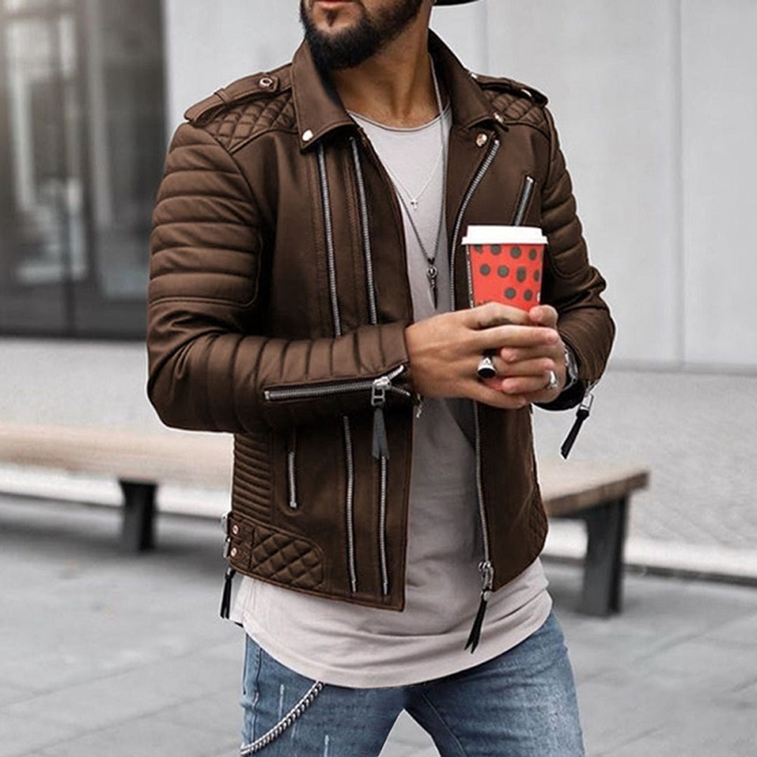 Herren Lederjacke Gepolsterte für Herbst in Braun