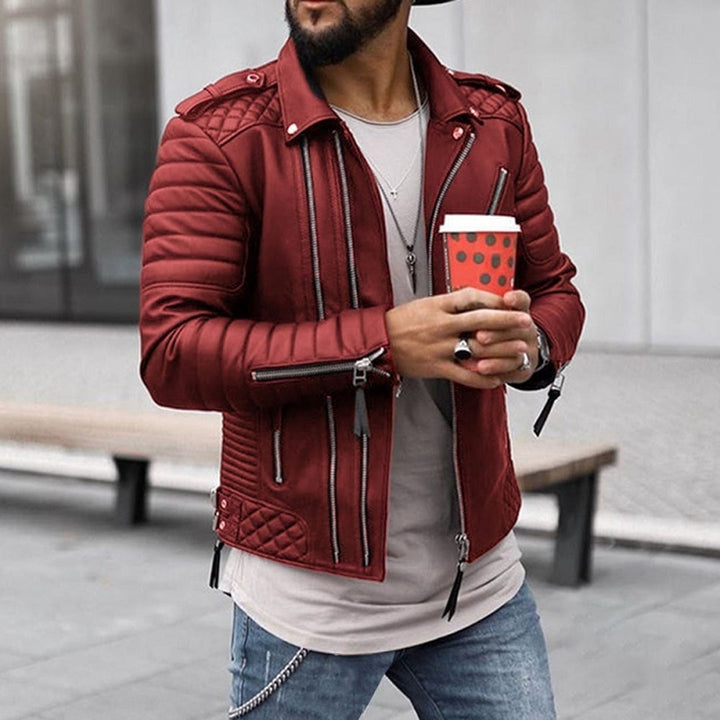 Herren Lederjacke Gepolsterte für Herbst in Rot