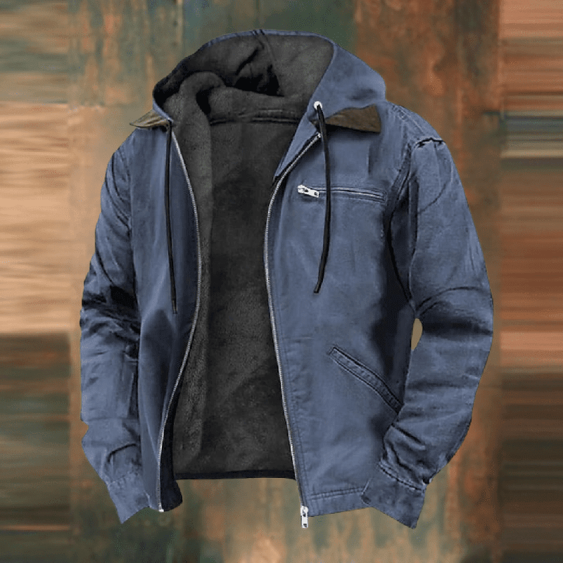 Herren Lederjacke mit Kapuze für Herbst in Blau